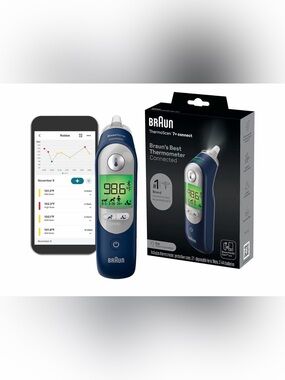 Braun ThermoScan 7+ Connect Digital Ear Thermometer, Blue - NEW